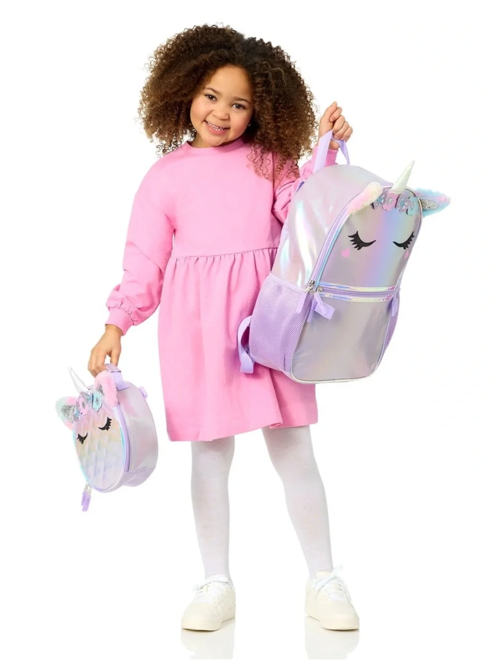 Unicorn Holographic Kids Backpack and Lunch Bag Set - Purple W1